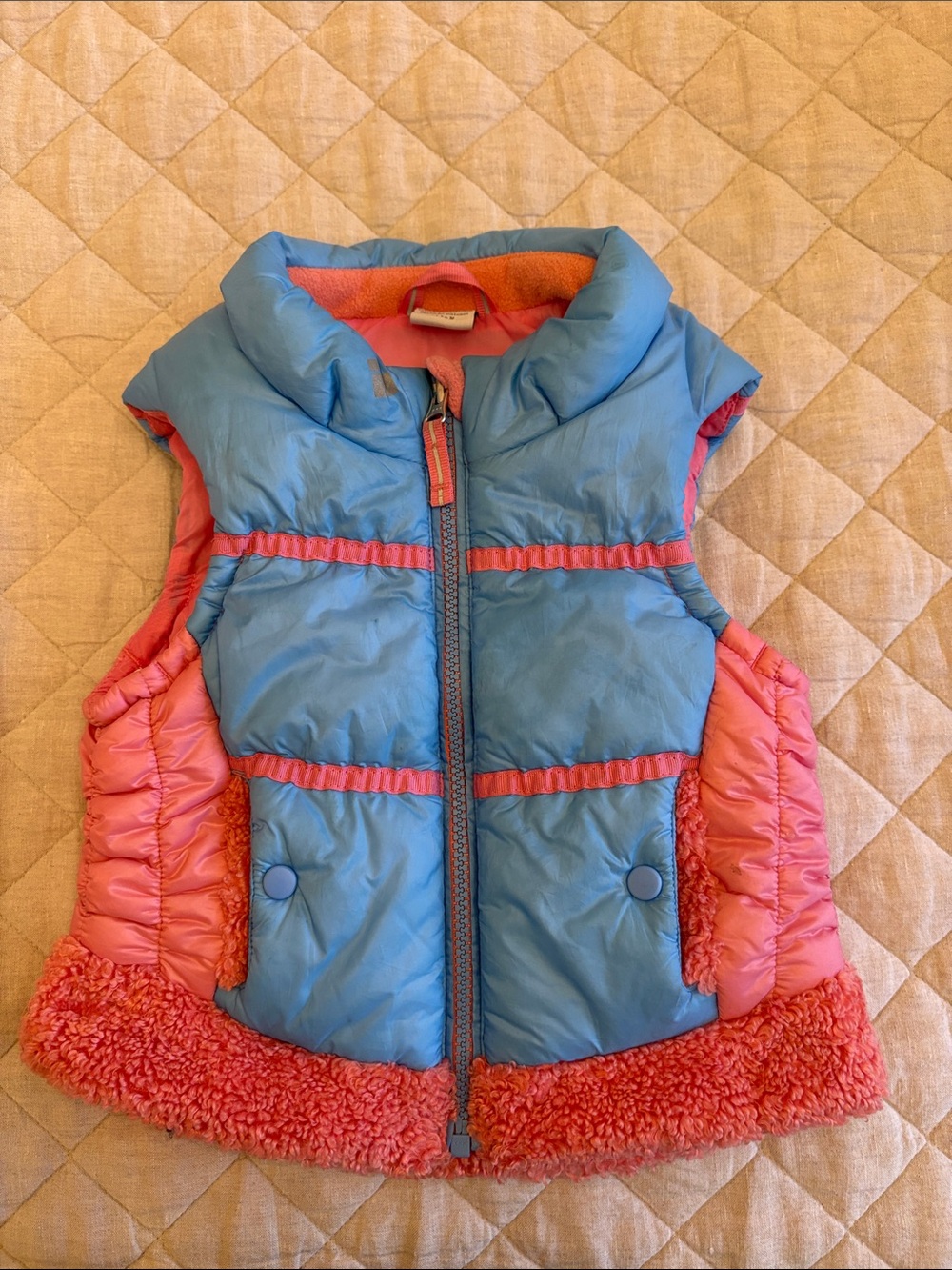 Obermeyer Pink Lined Blue-Trim Kids Puffer Vest